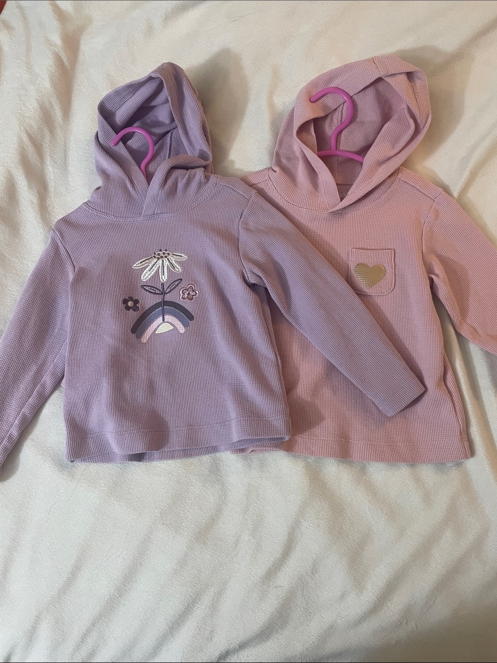 ❤️Girls' Lavender & Light Pink Hooded Tops - 2-Pack Waffle Knit